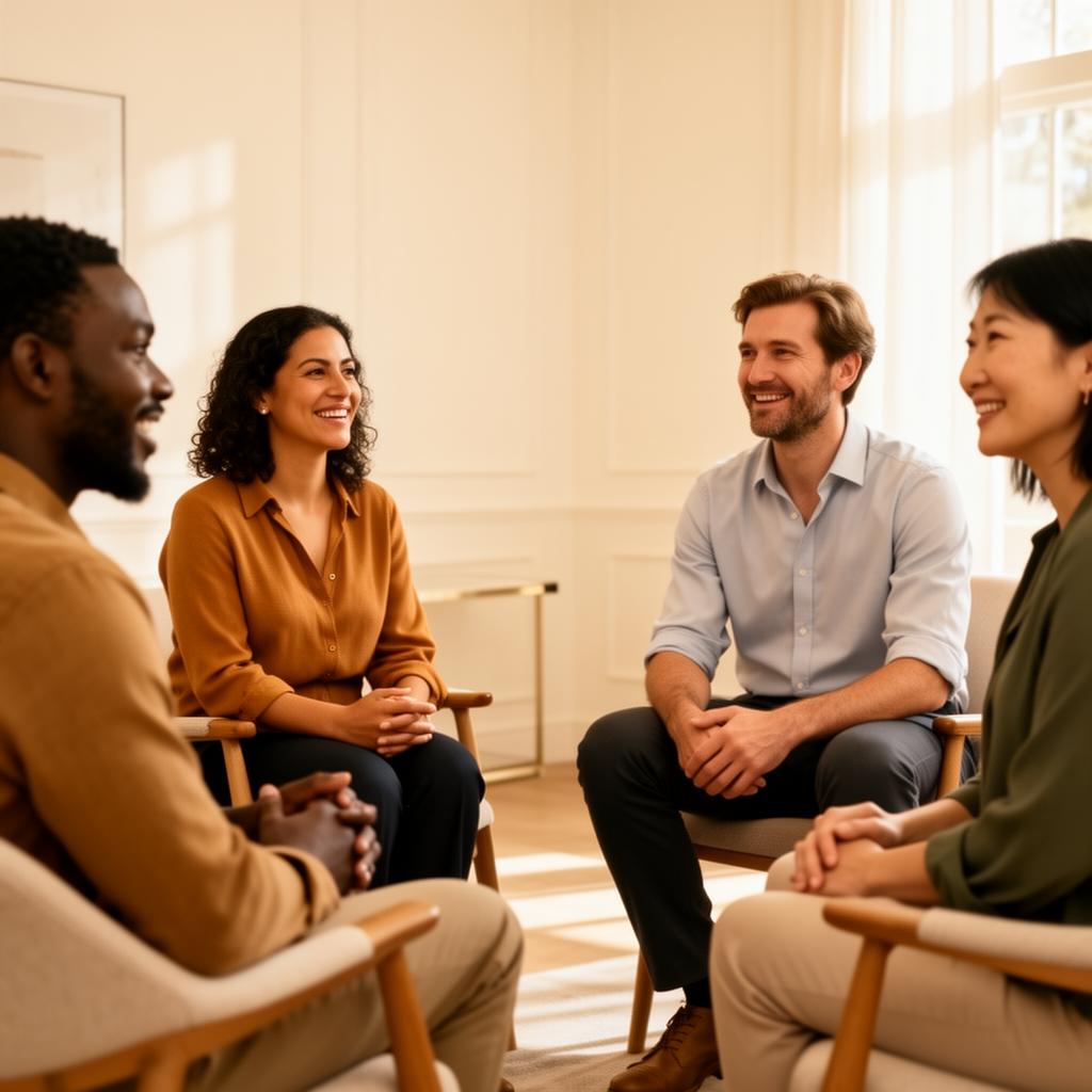 Community circle of adults in supportive conversation
